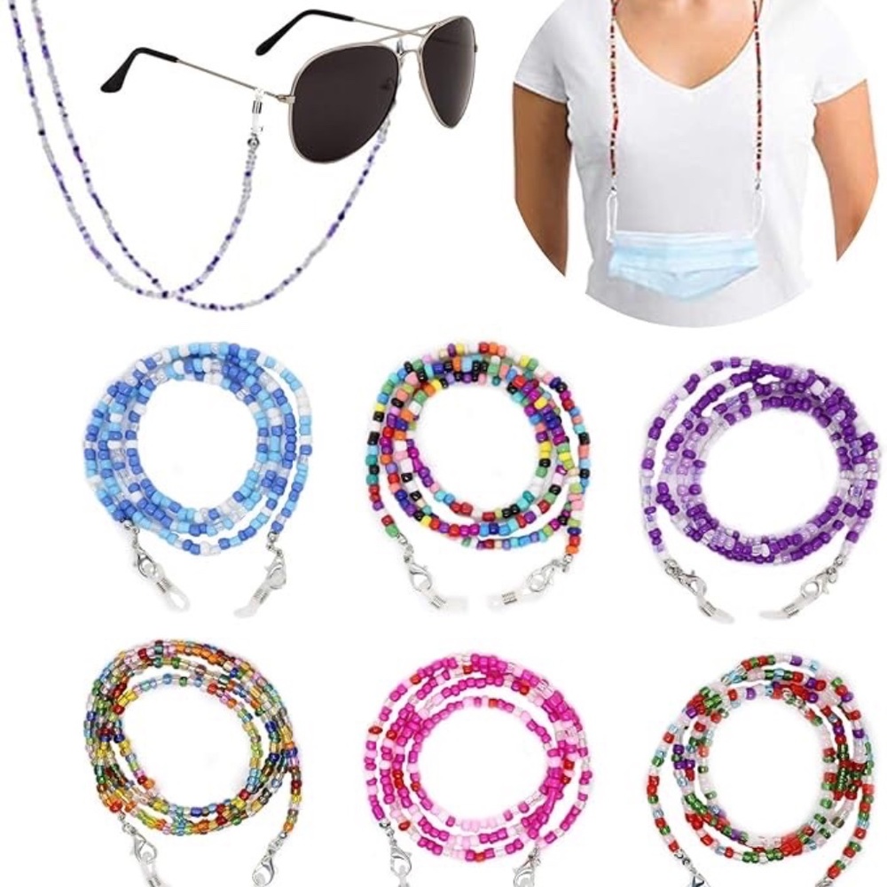New Bundle x 6 Colorful Beaded Chain Eyeglass/Sunglass/Mask Lanyards